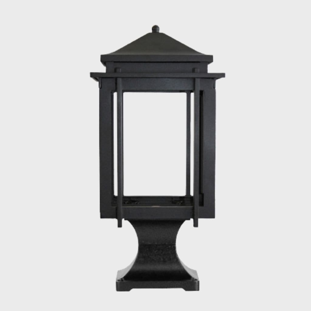 American Gas Lamp Works Craftsman 1100R 8" Timeless Black Residential Pier Mount Aluminum Natural Gas Lamp With Dual Inverted Gas Mantle Light Assembly, Flat Tempered Glass Panes and Universal Finial