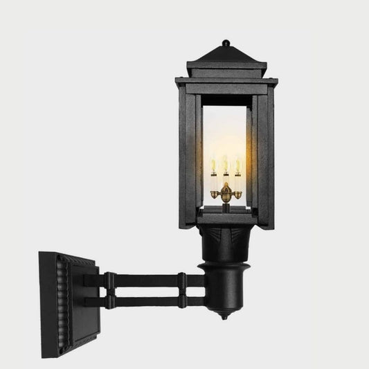 American Gas Lamp Works Craftsman 1100W 16" Timeless Black Residential Wall Mount Aluminum Natural Gas Lamp With Dual Inverted Gas Mantle Light Assembly, Flat Tempered Glass Panes and Universal Finial