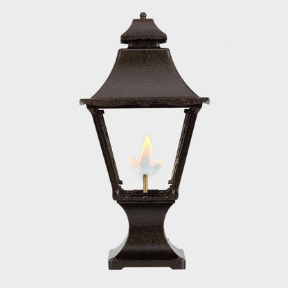 American Gas Lamp Works Essex 1900R 11" Timeless Black Residential Pier Mount Aluminum Natural Gas Lamp With Dual Inverted Gas Mantle Light Assembly, Flat Tempered Glass Panes and Universal Finial