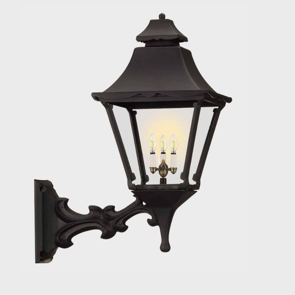 American Gas Lamp Works Essex 1900W 17" Timeless Black Residential Wall Mount Aluminum Natural Gas Lamp With Dual Inverted Gas Mantle Light Assembly, Flat Tempered Glass Panes and Universal Finial