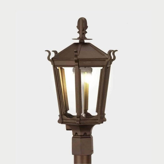 American Gas Lamp Works Gothic 2900H 14" Timeless Black Residential Post Mount Aluminum Natural Gas Lamp With Dual Inverted Gas Mantle Light Assembly, Flat Tempered Glass Panes and Universal Finial