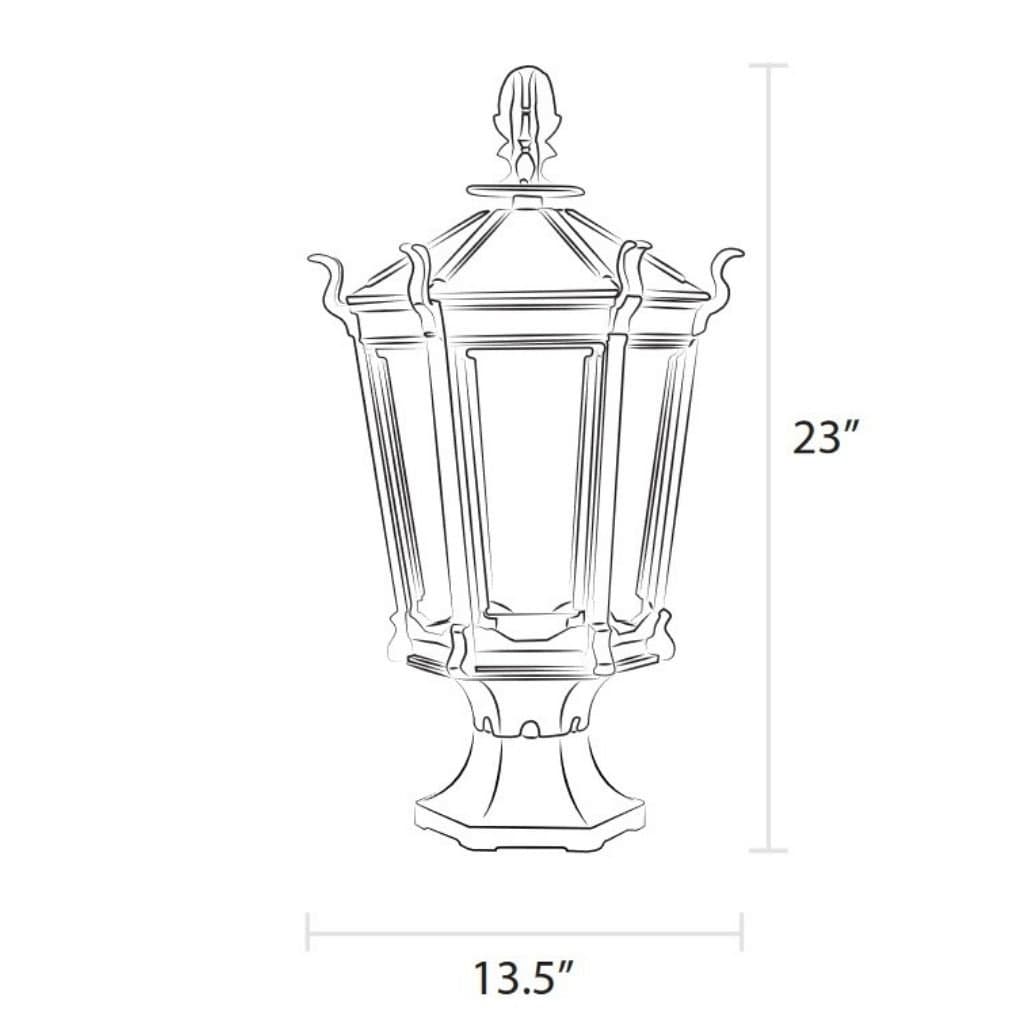 American Gas Lamp Works Gothic 2900R 14" Timeless Black Residential Pier Mount Aluminum Natural Gas Lamp With Dual Inverted Gas Mantle Light Assembly, Flat Tempered Glass Panes and Universal Finial