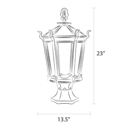 American Gas Lamp Works Gothic 2900R 14" Timeless Black Residential Pier Mount Aluminum Natural Gas Lamp With Dual Inverted Gas Mantle Light Assembly, Flat Tempered Glass Panes and Universal Finial