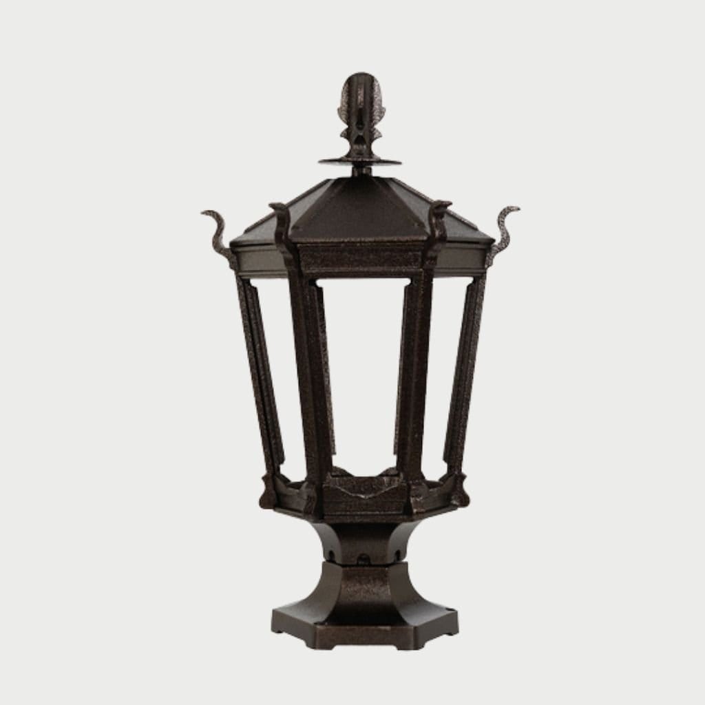 American Gas Lamp Works Gothic 2900R 14" Timeless Black Residential Pier Mount Aluminum Natural Gas Lamp With Dual Inverted Gas Mantle Light Assembly, Flat Tempered Glass Panes and Universal Finial