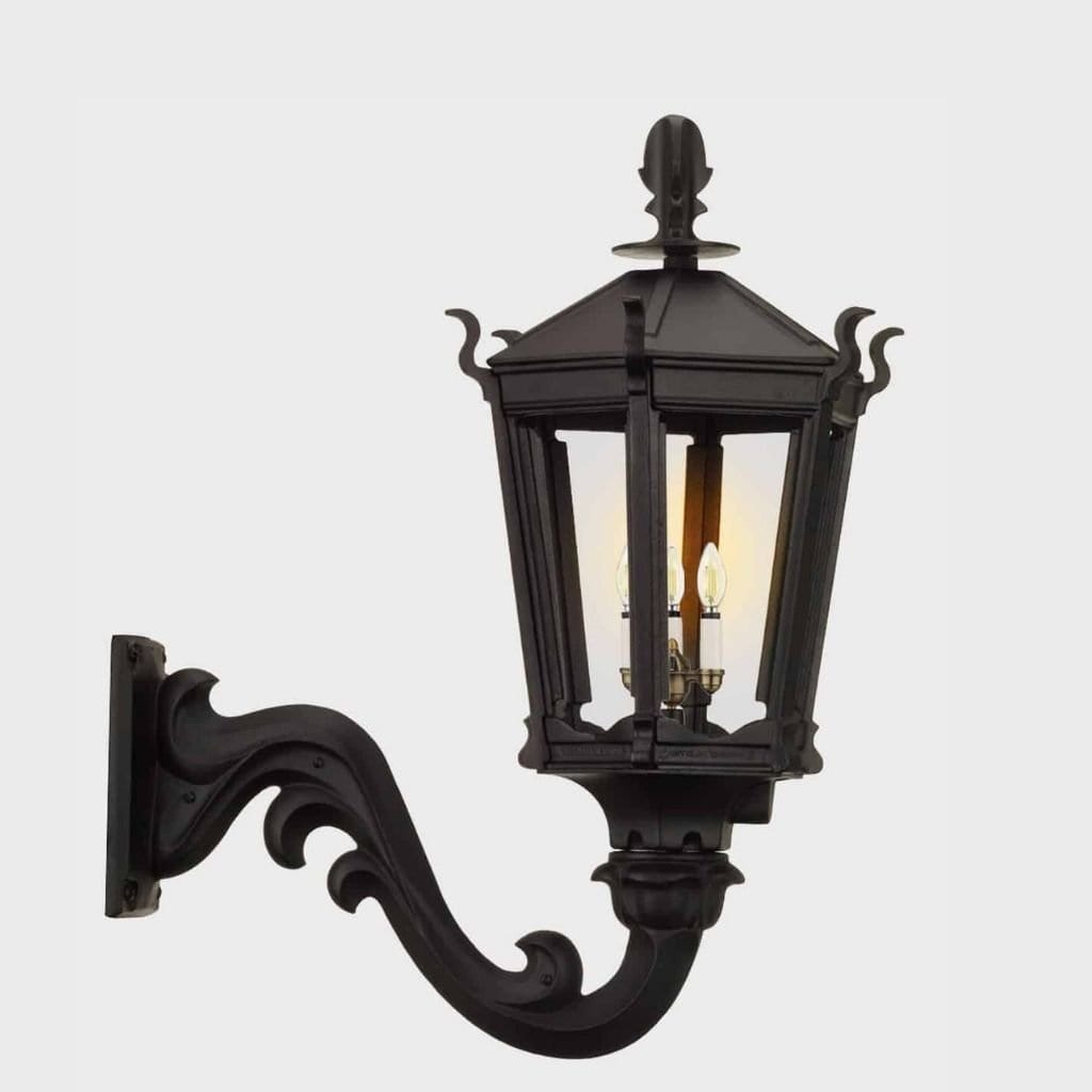 American Gas Lamp Works Gothic 2900W 21" Timeless Black Residential Wall Mount Aluminum Natural Gas Lamp With Dual Inverted Gas Mantle Light Assembly, Flat Tempered Glass Panes and Universal Finial