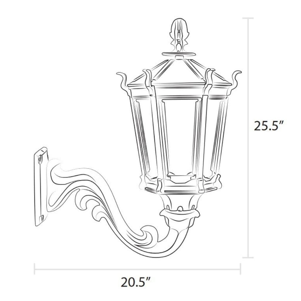 American Gas Lamp Works Gothic 2900W 21" Timeless Black Residential Wall Mount Aluminum Natural Gas Lamp With Dual Inverted Gas Mantle Light Assembly, Flat Tempered Glass Panes and Universal Finial