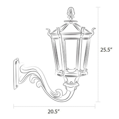 American Gas Lamp Works Gothic 2900W 21" Timeless Black Residential Wall Mount Aluminum Natural Gas Lamp With Dual Inverted Gas Mantle Light Assembly, Flat Tempered Glass Panes and Universal Finial