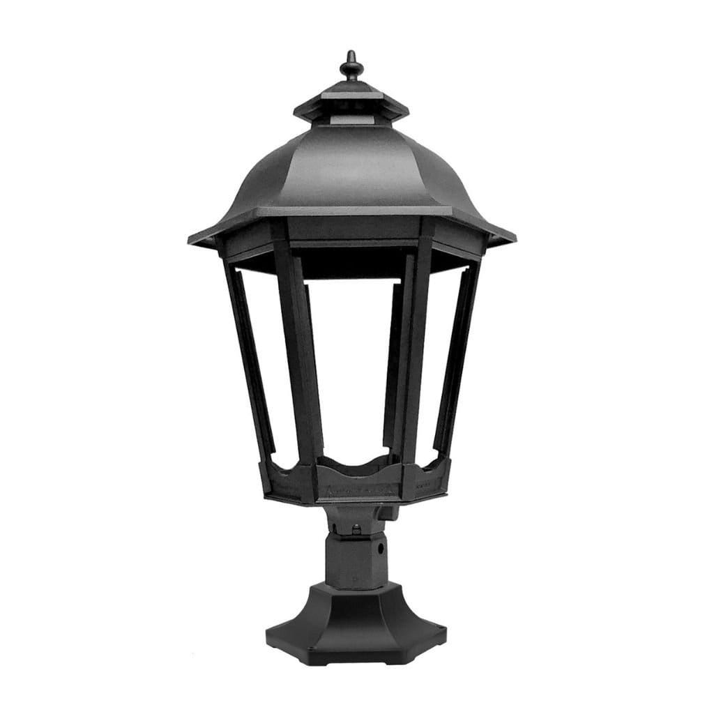 American Gas Lamp Works Grand Bavarian 3200R 20" Mid-Size Timeless Black Pier Mount Aluminum Natural Gas Lamp With Dual Inverted Gas Mantle Light Assembly, Flat Tempered Glass Panes and Universal Finial