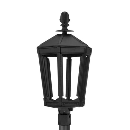 American Gas Lamp Works Grand Vienna 3100H 16" Mid-Size Timeless Black Post Mount Aluminum Natural Gas Lamp With Dual Inverted Gas Mantle Light Assembly, Flat Tempered Glass Panes and Universal Finial