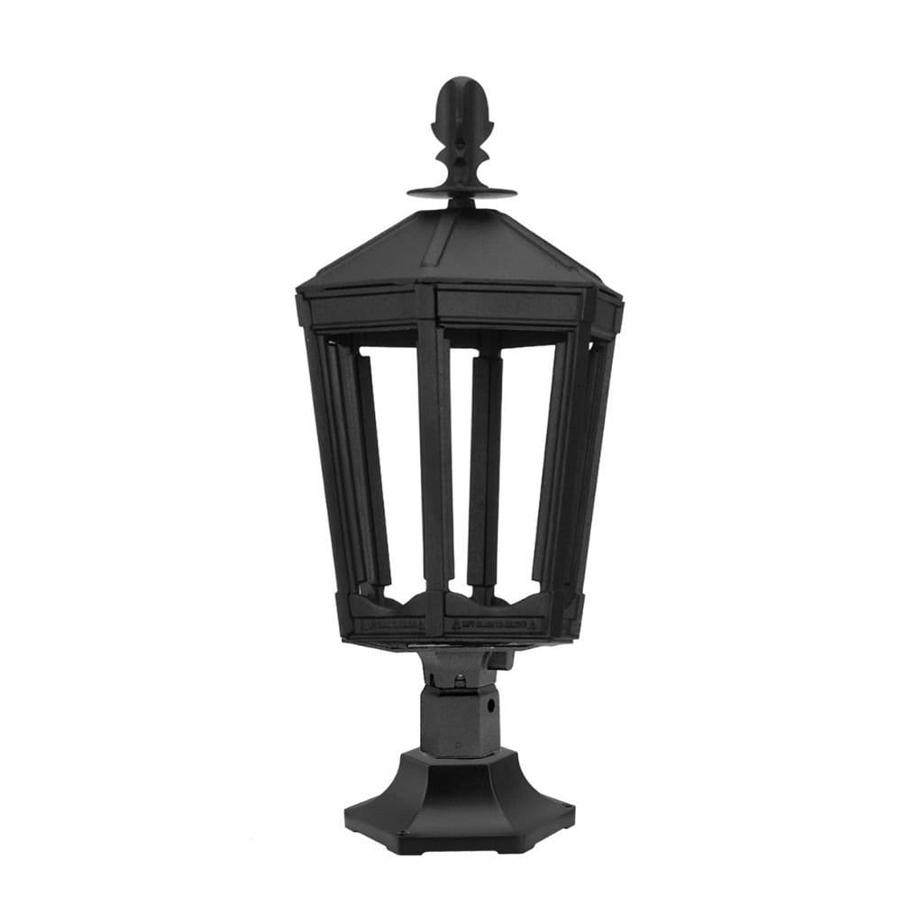 American Gas Lamp Works Grand Vienna 3100R 16" Mid-Size Timeless Black Pier Mount Aluminum Natural Gas Lamp With Dual Inverted Gas Mantle Light Assembly, Flat Tempered Glass Panes and Universal Finial