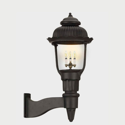 American Gas Lamp Works Heritage 1700W 18" Timeless Black Residential Wall Mount Aluminum Natural Gas Lamp With Dual Inverted Gas Mantle Light Assembly, Clear Glass Globe and Universal Finial