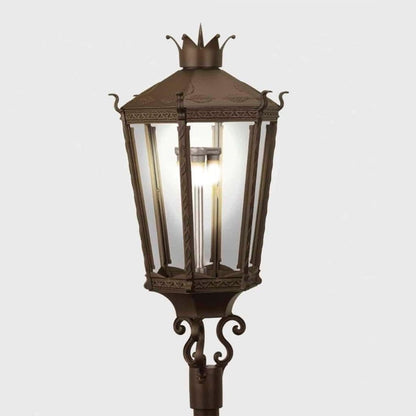 American Gas Lamp Works Kronberg 9000H 22" Timeless Black Estate Post Mount Aluminum Natural Gas Lamp With Dual Inverted Gas Mantle Light Assembly, Flat Tempered Glass Panes and Universal Finial