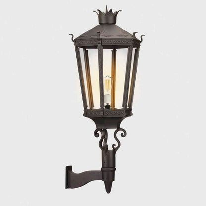 American Gas Lamp Works Kronberg 9000W 22" Timeless Black Estate Wall Mount Aluminum Natural Gas Lamp With Dual Inverted Gas Mantle Light Assembly, Flat Tempered Glass Panes and Universal Finial