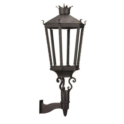 American Gas Lamp Works Kronberg 9000W 22" Timeless Black Estate Wall Mount Aluminum Natural Gas Lamp With Dual Inverted Gas Mantle Light Assembly, Flat Tempered Glass Panes and Universal Finial