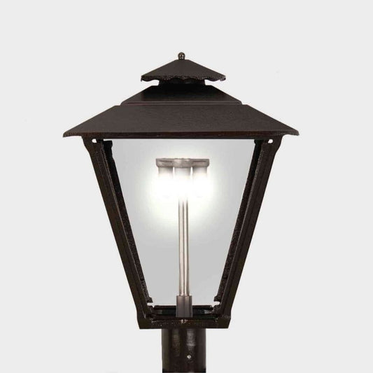 American Gas Lamp Works Old Allegheny 3701H 19" Mid-Size Timeless Black Post Mount Aluminum Natural Gas Lamp With Dual Inverted Gas Mantle Light Assembly, Flat Tempered Glass Panes and Universal Finial