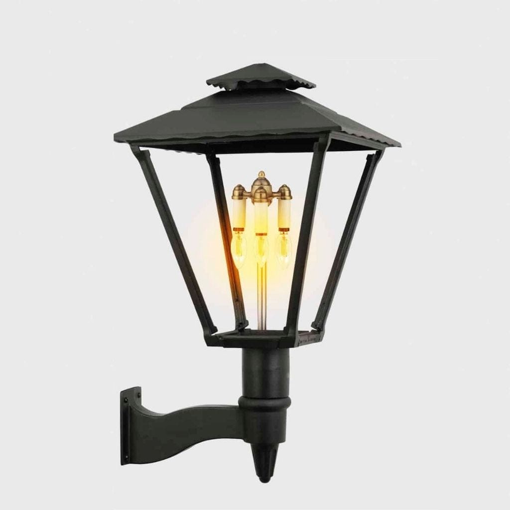 American Gas Lamp Works Old Allegheny 3701W 21" Mid-Size Timeless Black Wall Mount Aluminum Natural Gas Lamp With Dual Inverted Gas Mantle Light Assembly, Flat Tempered Glass Panes and Universal Finial