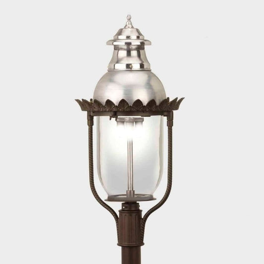 American Gas Lamp Works Victorian 4200H 17" Mid-Size Timeless Black Post Mount Aluminum Natural Gas Lamp With Dual Inverted Gas Mantle Light Assembly, Clear Glass Globe, Spun Aluminum Ventilator and Milk Glass Dome