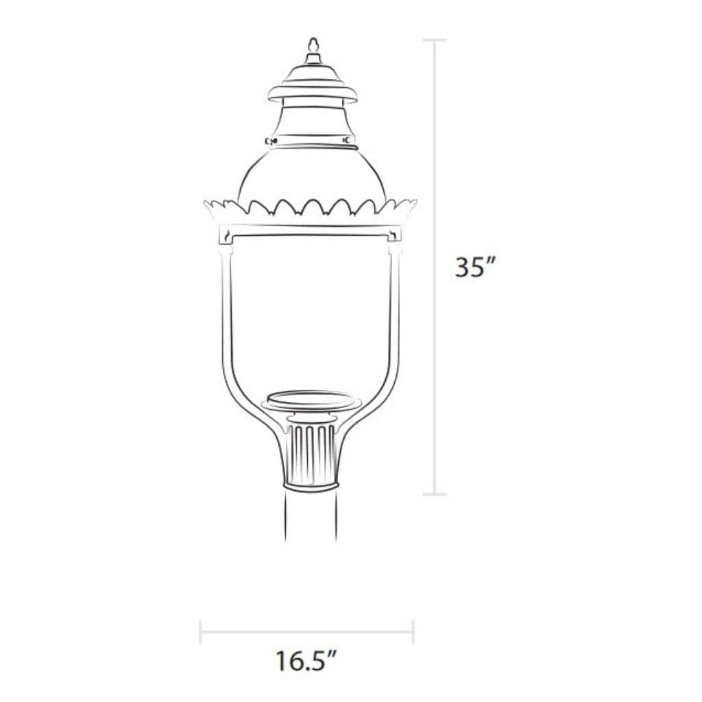 American Gas Lamp Works Victorian 4200H 17" Mid-Size Timeless Black Post Mount Aluminum Natural Gas Lamp With Dual Inverted Gas Mantle Light Assembly, Clear Glass Globe, Spun Aluminum Ventilator and Milk Glass Dome