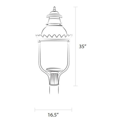 American Gas Lamp Works Victorian 4200H 17" Mid-Size Timeless Black Post Mount Aluminum Natural Gas Lamp With Dual Inverted Gas Mantle Light Assembly, Clear Glass Globe, Spun Aluminum Ventilator and Milk Glass Dome