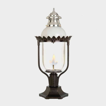American Gas Lamp Works Victorian 4200R 17" Mid-Size Timeless Black Pier Mount Aluminum Natural Gas Lamp With Dual Inverted Gas Mantle Light Assembly, Clear Glass Globe, Spun Aluminum Ventilator and Milk Glass Dome