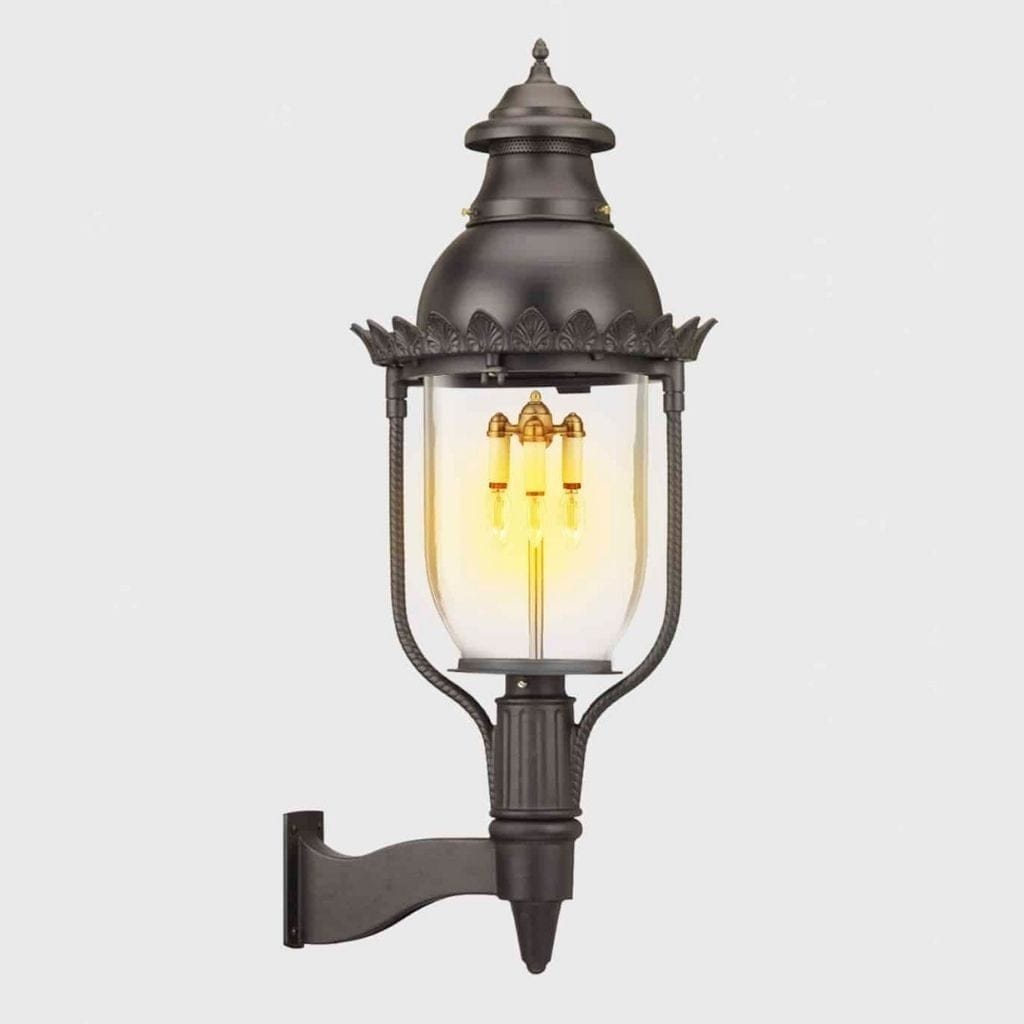 American Gas Lamp Works Victorian 4200W 21" Mid-Size Timeless Black Wall Mount Aluminum Natural Gas Lamp With Dual Inverted Gas Mantle Light Assembly, Clear Glass Globe, Spun Aluminum Ventilator and Milk Glass Dome