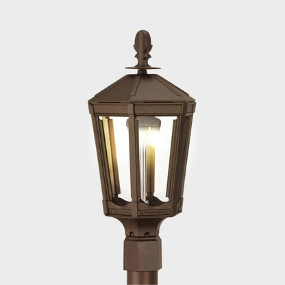 American Gas Lamp Works Vienna 1000H 11" Timeless Black Residential Post Mount Aluminum Natural Gas Lamp With Dual Inverted Gas Mantle Light Assembly, Flat Tempered Glass Panes and Universal Finial