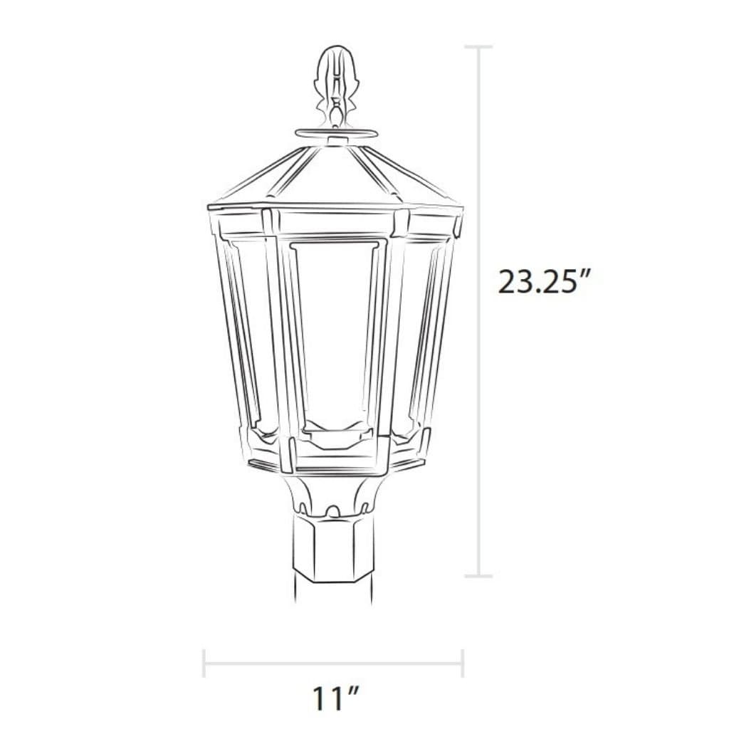 American Gas Lamp Works Vienna 1000H 11" Timeless Black Residential Post Mount Aluminum Natural Gas Lamp With Dual Inverted Gas Mantle Light Assembly, Flat Tempered Glass Panes and Universal Finial