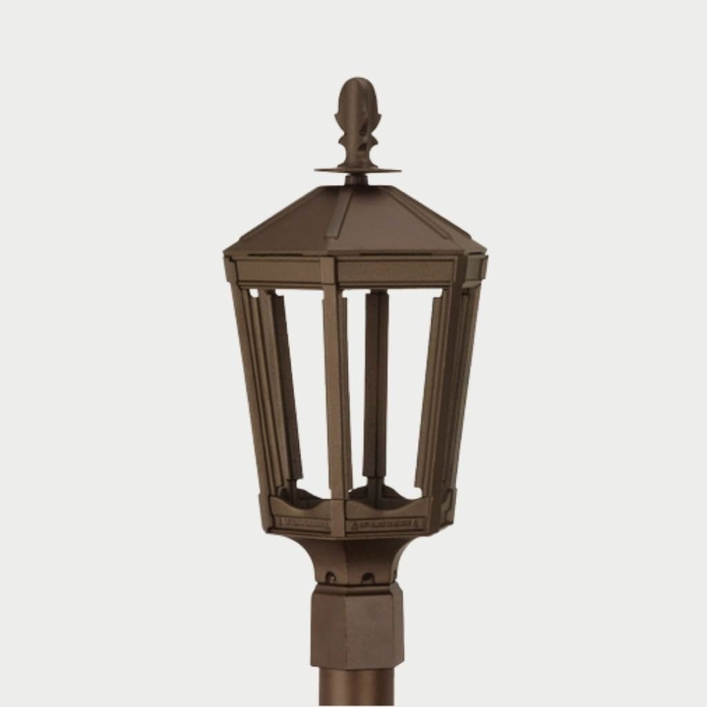 American Gas Lamp Works Vienna 1000H 11" Timeless Black Residential Post Mount Aluminum Natural Gas Lamp With Dual Inverted Gas Mantle Light Assembly, Flat Tempered Glass Panes and Universal Finial