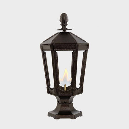 American Gas Lamp Works Vienna 1000R 11" Timeless Black Residential Pier Mount Aluminum Natural Gas Lamp With Dual Inverted Gas Mantle Light Assembly, Flat Tempered Glass Panes and Universal Finial