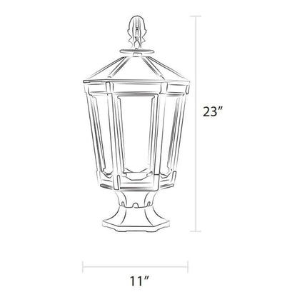 American Gas Lamp Works Vienna 1000R 11" Timeless Black Residential Pier Mount Aluminum Natural Gas Lamp With Dual Inverted Gas Mantle Light Assembly, Flat Tempered Glass Panes and Universal Finial