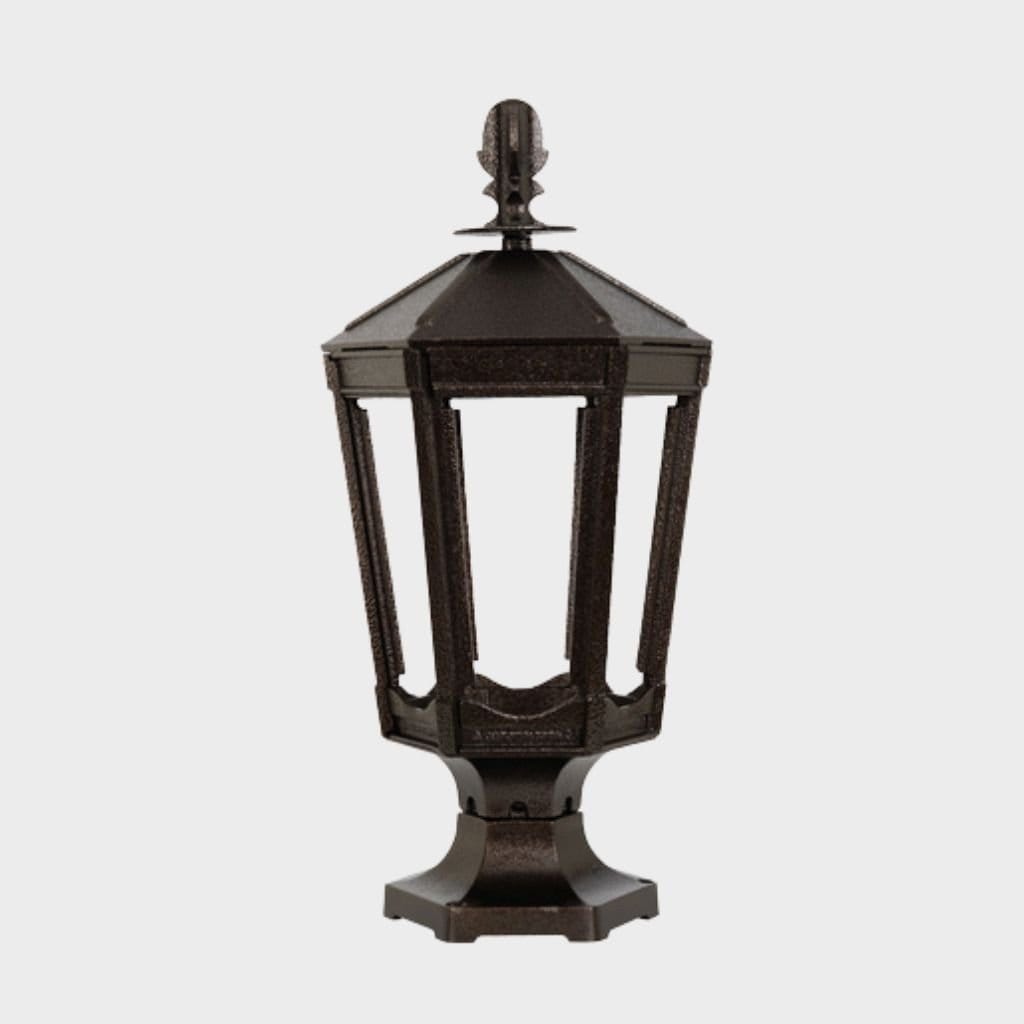 American Gas Lamp Works Vienna 1000R 11" Timeless Black Residential Pier Mount Aluminum Natural Gas Lamp With Dual Inverted Gas Mantle Light Assembly, Flat Tempered Glass Panes and Universal Finial