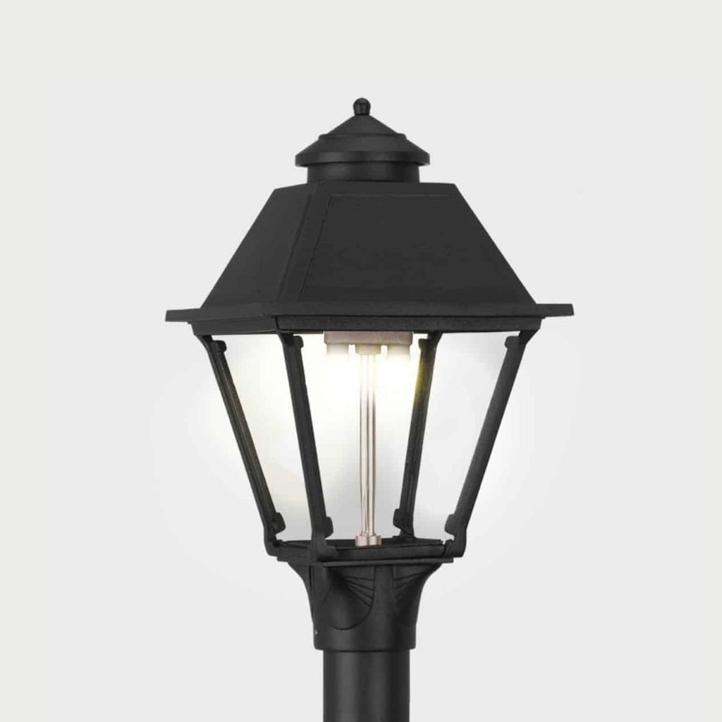 American Gas Lamp Works Westmoreland 2300H 11" Timeless Black Residential Post Mount Aluminum Natural Gas Lamp With Dual Inverted Gas Mantle Light Assembly, Flat Tempered Glass Panes and Universal Finial