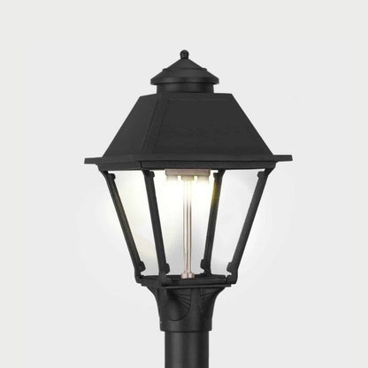 American Gas Lamp Works Westmoreland 2300H 11" Timeless Black Residential Post Mount Aluminum Natural Gas Lamp With Dual Inverted Gas Mantle Light Assembly, Flat Tempered Glass Panes and Universal Finial