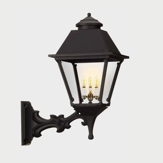 American Gas Lamp Works Westmoreland 2300W 17" Timeless Black Residential Wall Mount Aluminum Natural Gas Lamp With Dual Inverted Gas Mantle Light Assembly, Flat Tempered Glass Panes and Universal Finial