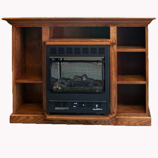 Buck Stove Model 1127 Vent Free Black Natural Gas Stove and Prestige Bookcase Dark Oak Mantel Combo