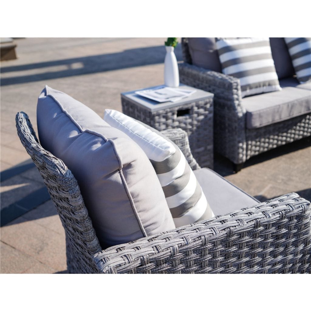 Direct Wicker Upgraded and Heighten 5-Piece Outdoor Wicker Patio Sofa Set with Gas Fire Pit Table, Burner System and Cushions (Single Items Included)