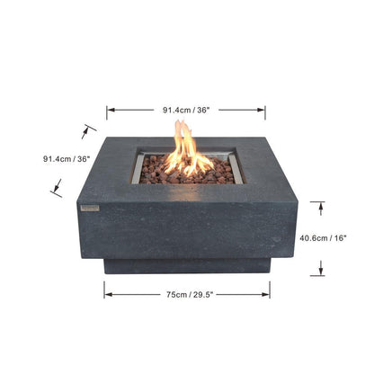 Elementi 36" Dark Gray Manhattan Concrete Square Gas Fire Pit Table