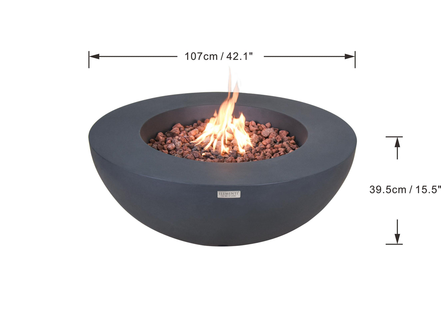 Elementi Fire 42" Dark Gray Contemporary Lunar Bowl Gas Fire Table