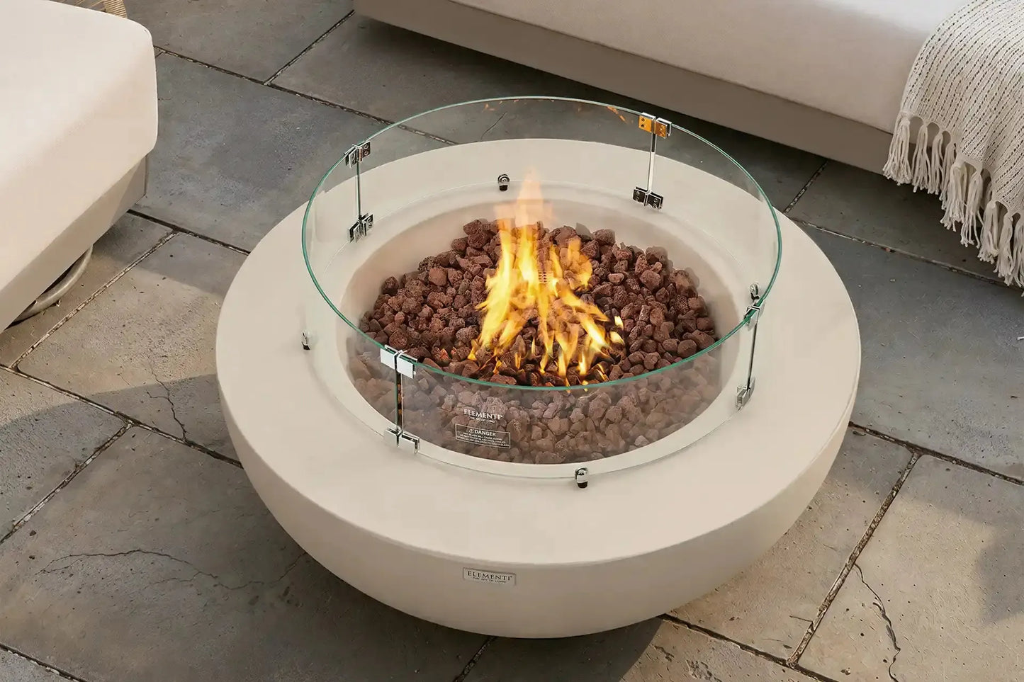 Elementi Lunar Bowl 42" Round Frosted Cream White Concrete Liquid Propane Fire Table