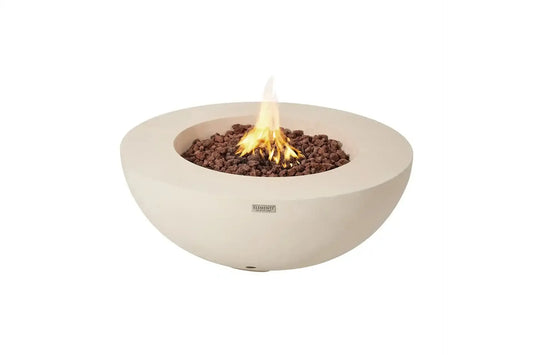 Elementi Lunar Bowl 42" Round Frosted Cream White Concrete Liquid Propane Fire Table