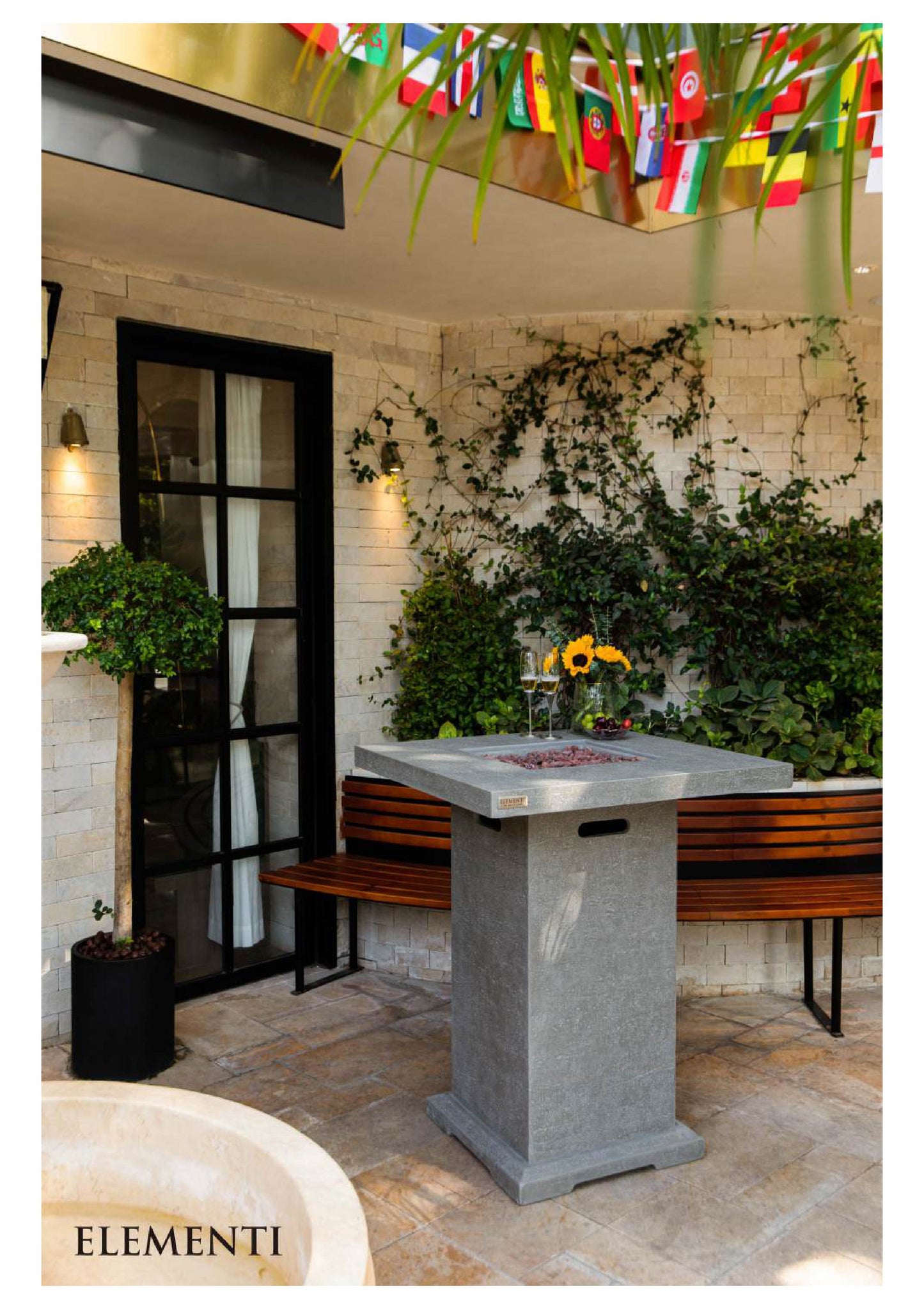 Elementi Montreal 34" Square Light Gray Concrete Liquid Propane Bar Table