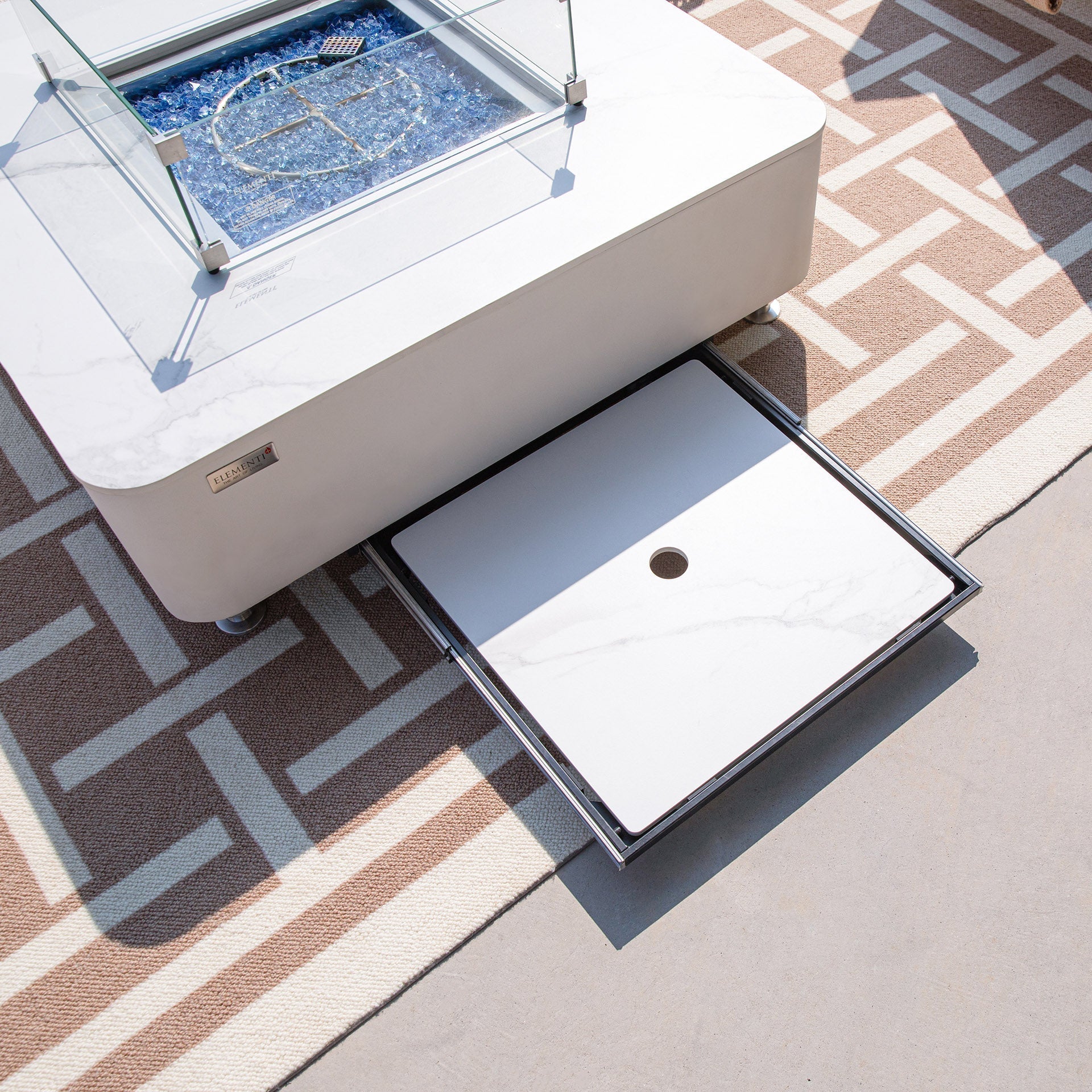 Elementi Plus Annecy 42" Bianco White Marble Porcelain Liquid Propane Fire Table