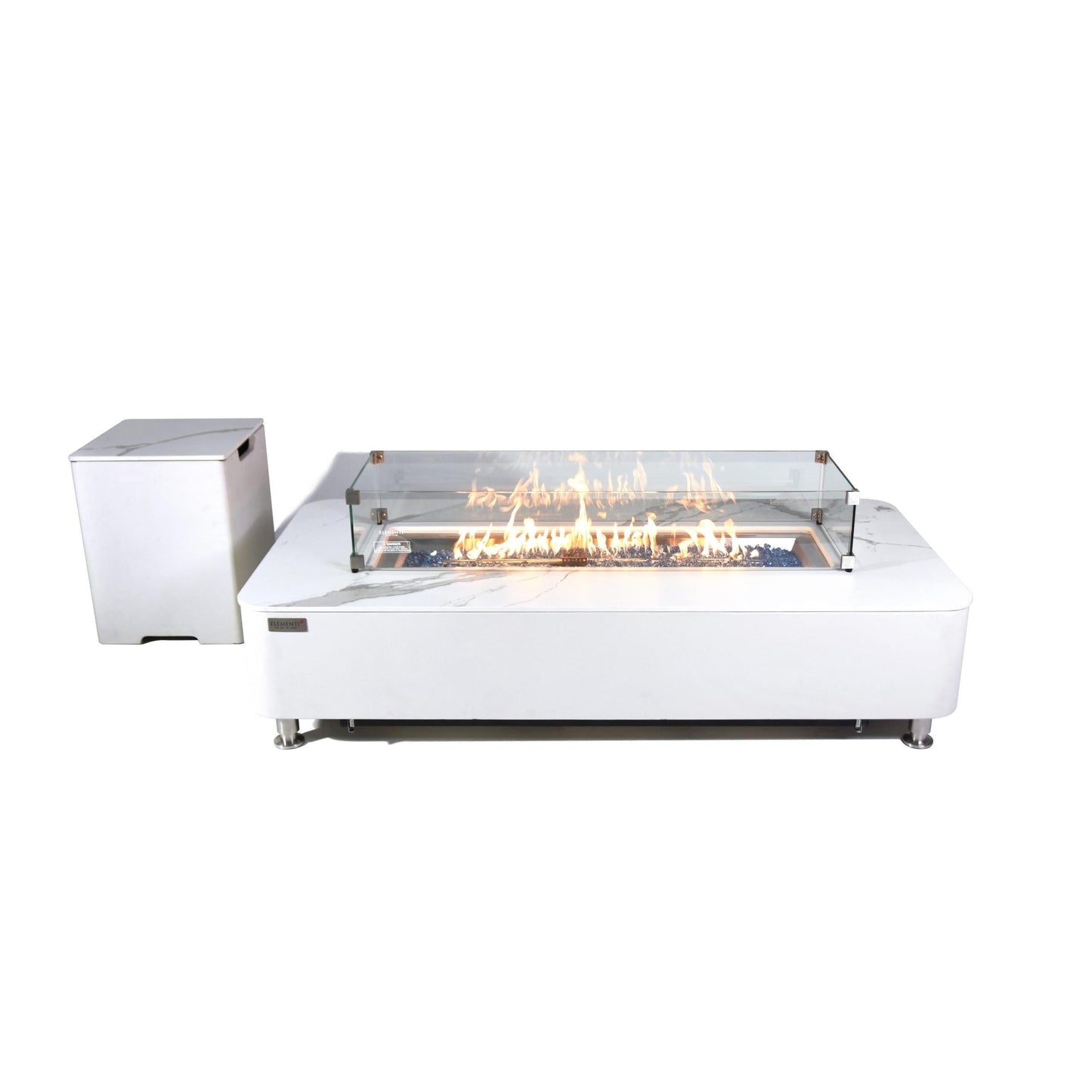 Elementi Plus Athens 30" Bianco White Concrete Liquid Propane Marble Porcelain Fire Table