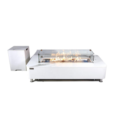 Elementi Plus Athens 30" Bianco White Concrete Liquid Propane Marble Porcelain Fire Table