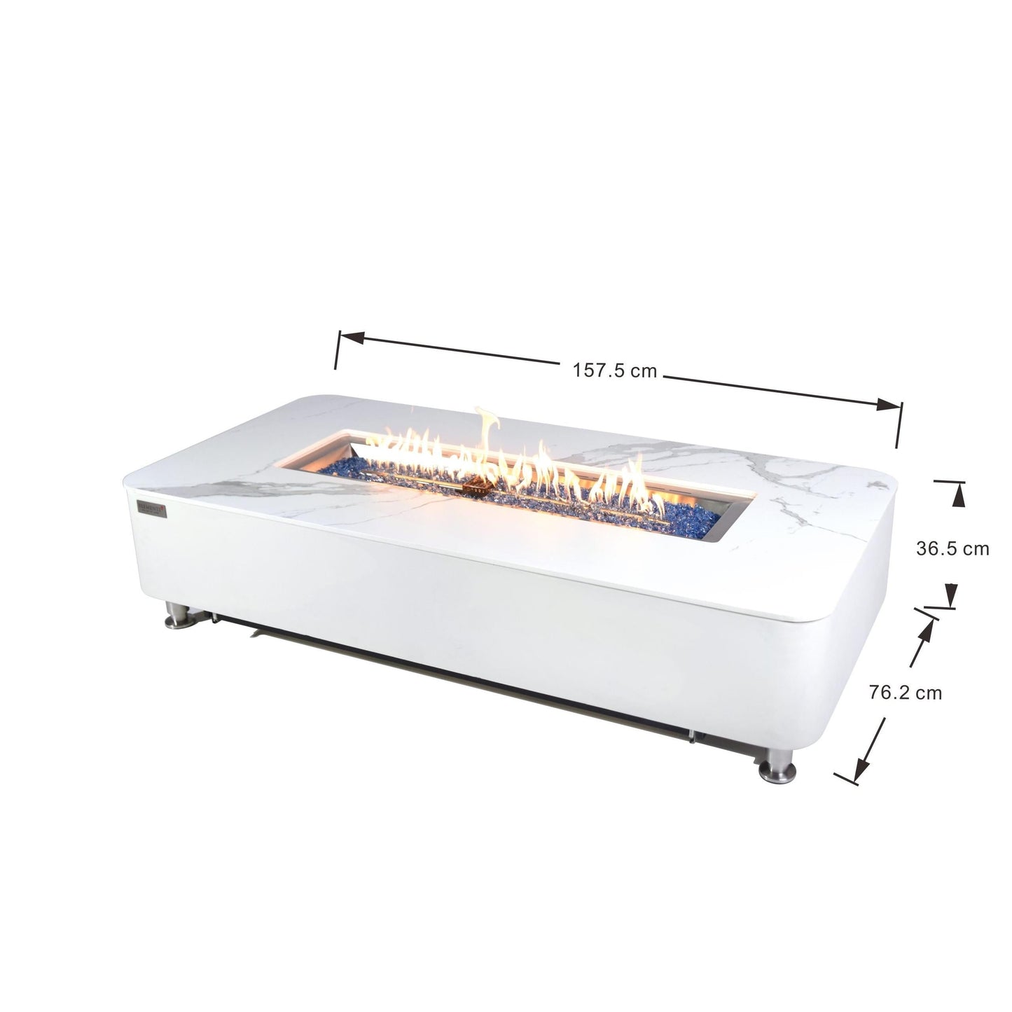 Elementi Plus Athens 30" Bianco White Concrete Liquid Propane Marble Porcelain Fire Table