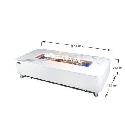 Elementi Plus Athens 30" Bianco White Concrete Liquid Propane Marble Porcelain Fire Table