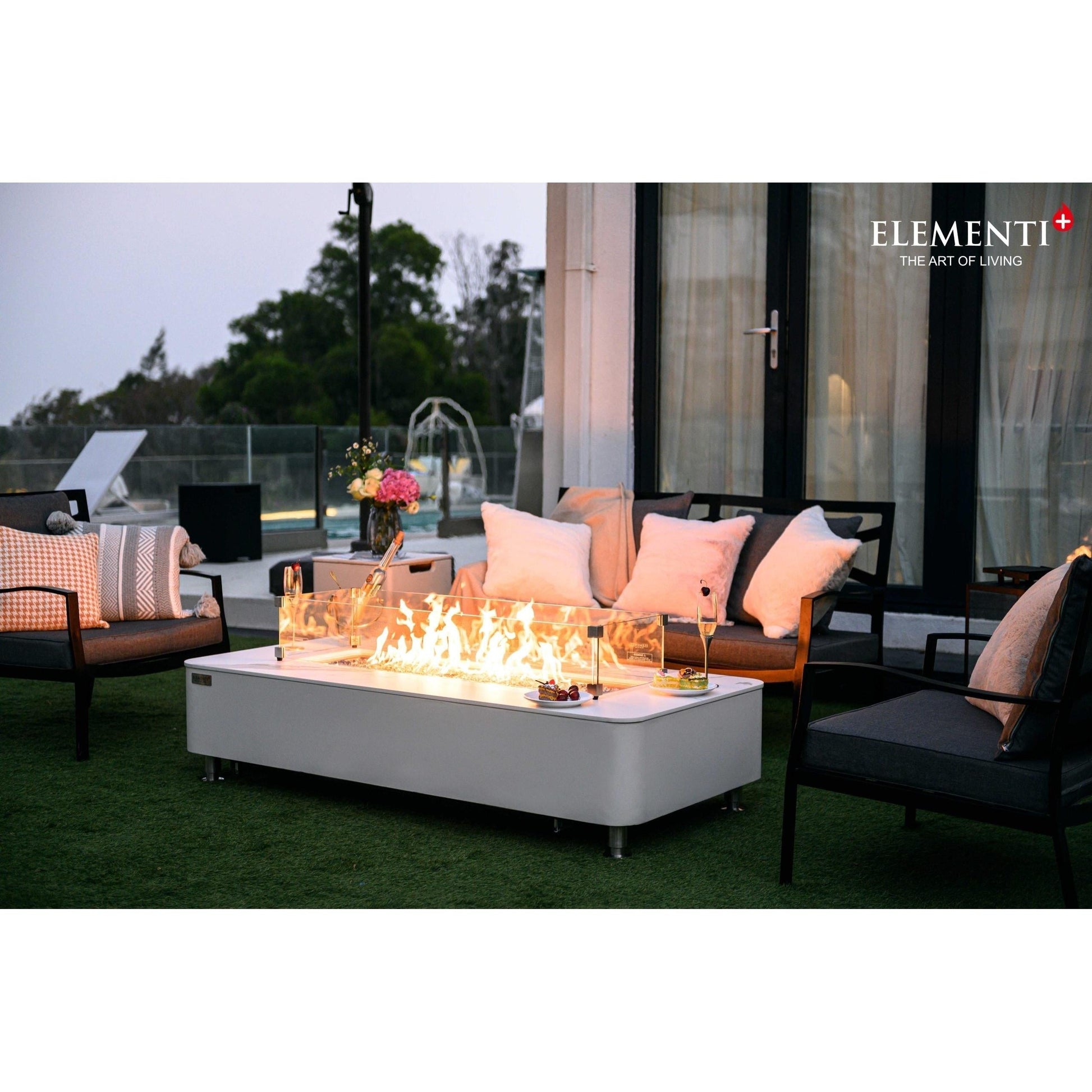 Elementi Plus Athens 30" Bianco White Concrete Liquid Propane Marble Porcelain Fire Table