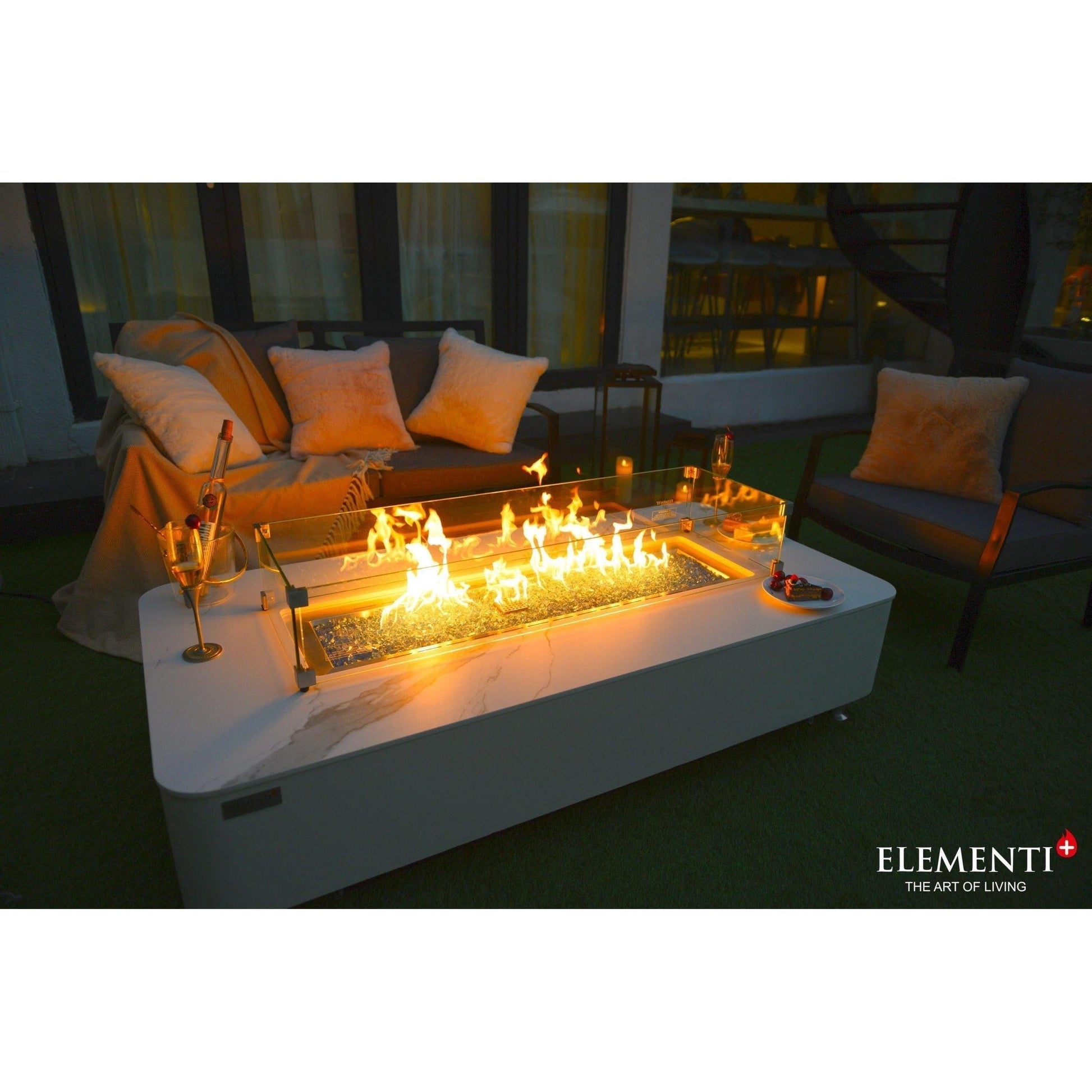 Elementi Plus Athens 30" Bianco White Concrete Liquid Propane Marble Porcelain Fire Table