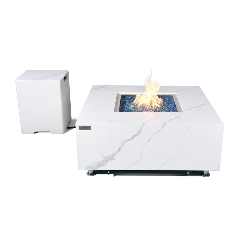 Elementi Plus Bianco 39" Bianco White Marble Porcelain Fire Table