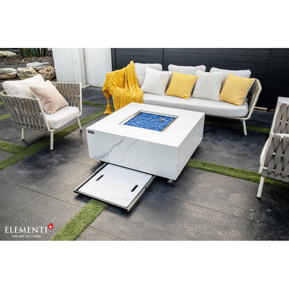 Elementi Plus Bianco 39" Square White Marble Porcelain Liquid Propane Fire Table
